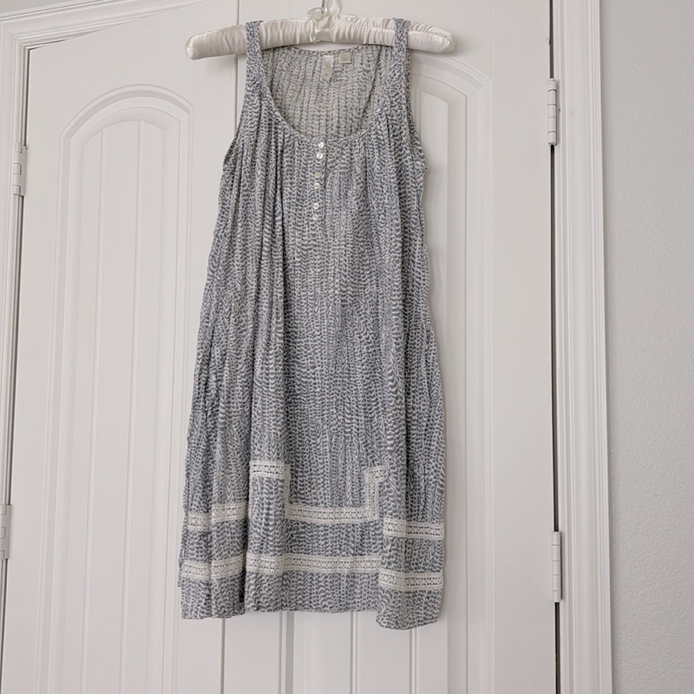 Anthropologie blue and white cotton sundress with crochet trim